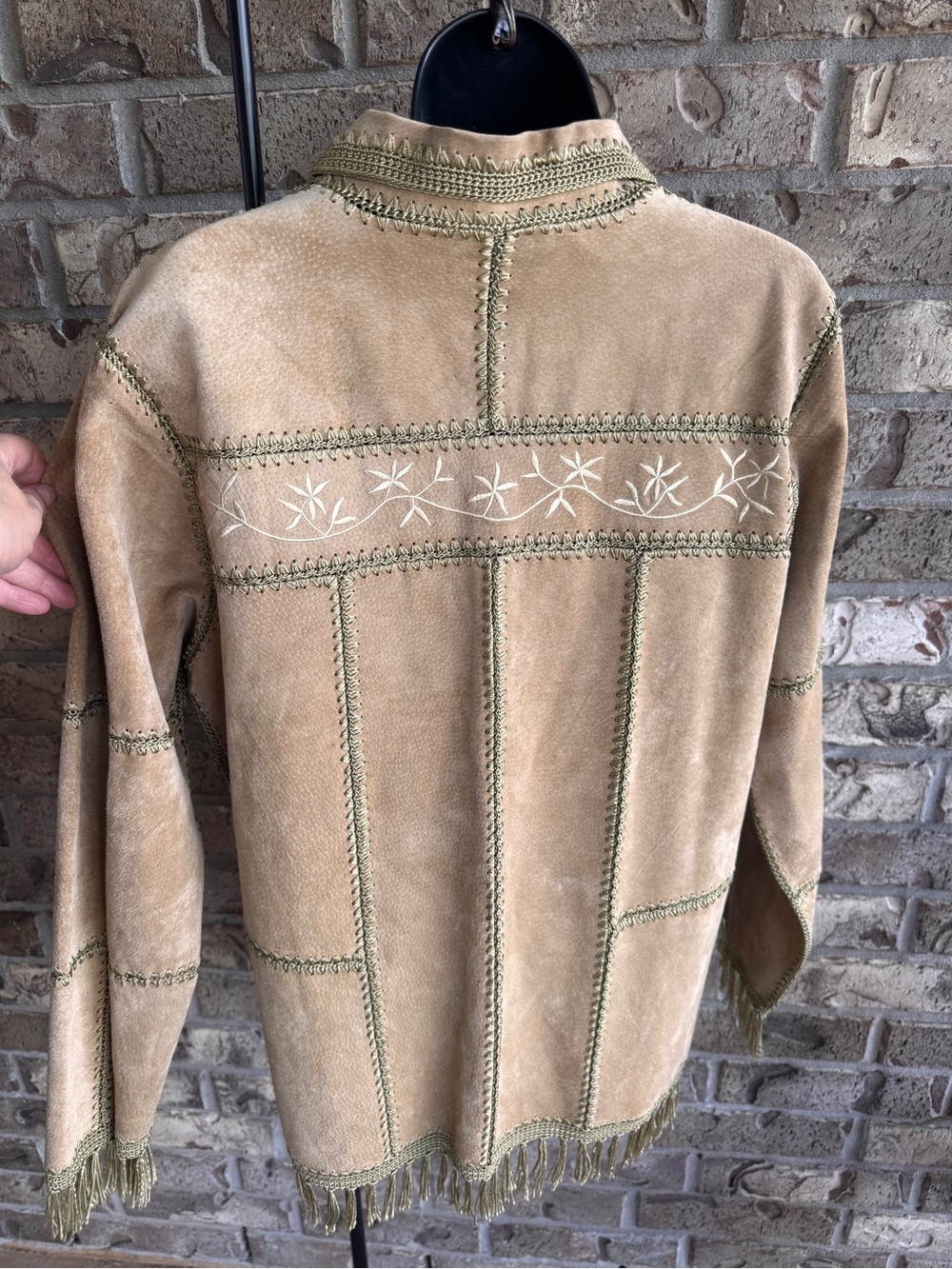 Vintage Dressbarn Suede Leather Jacket S Western Fringe Embroidered Boho - Picture 5 of 12